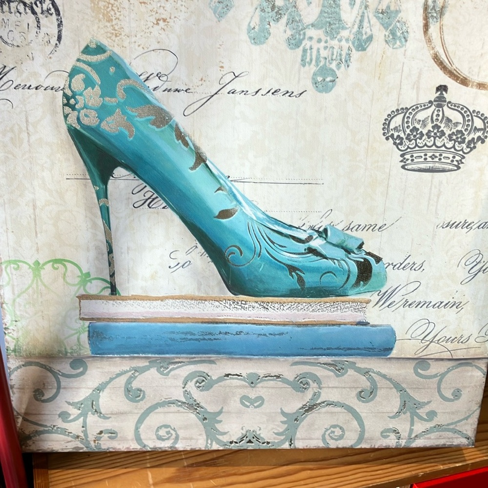 Blue Artful High Heel Wall Decor on Canvas